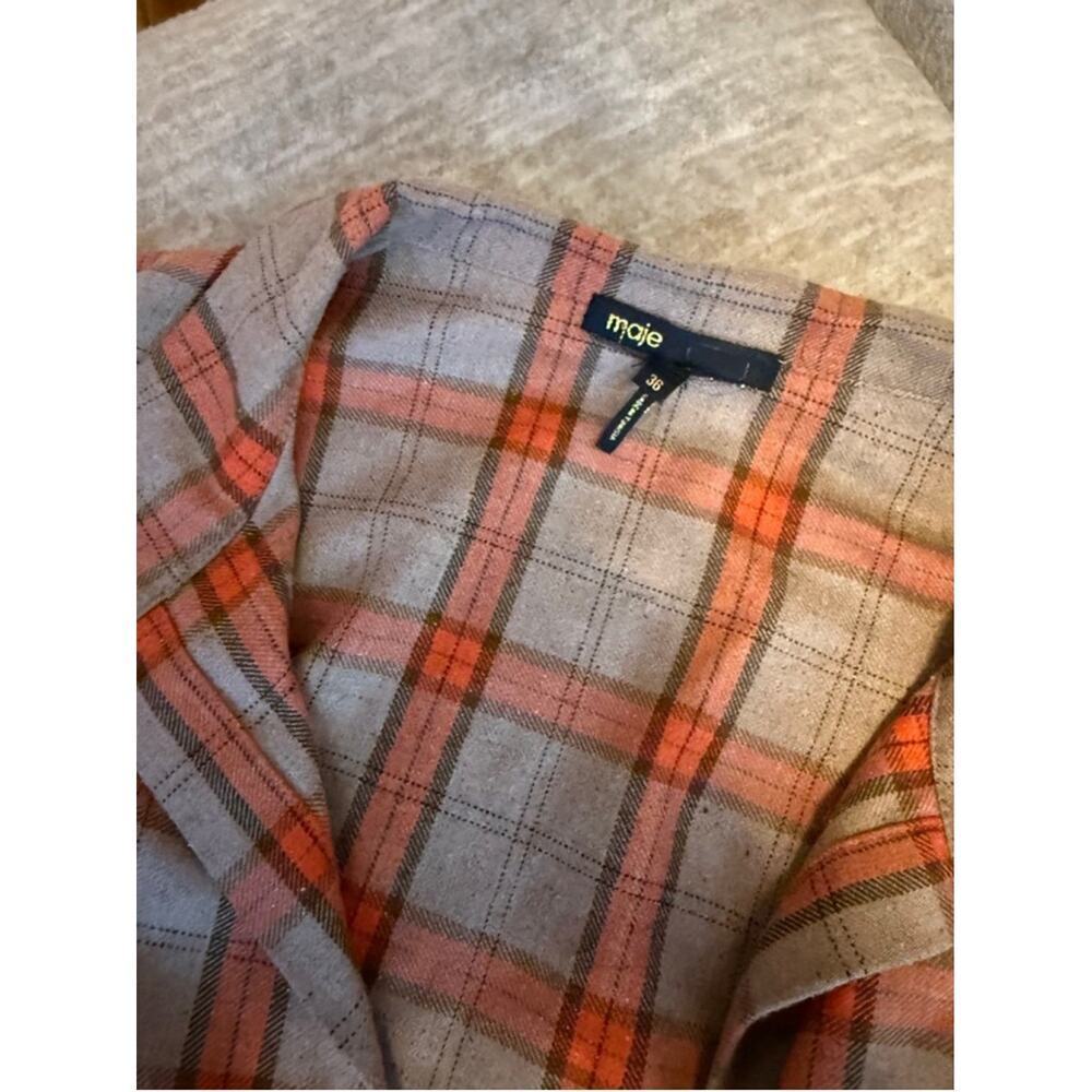 Maje Ravellino Plaid Mini Dress Size S/ 36 / 1 Orange Gray - Picture 5 of 7